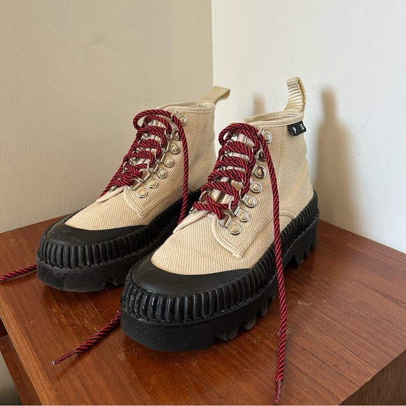 Proenza Schouler Lug Sole Canvas Boots with Red Laces - Picture 2 of 6